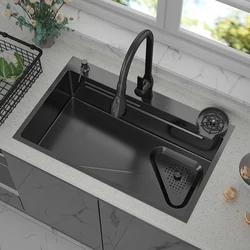 304 Stainless Steel Kitchen Sink Home Wash Basin Under The Counter Basin Large Single-Slot Sink with Kitchen Faucet Drain