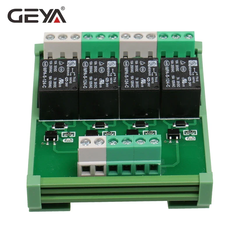 GEYA 4 Channel Relay Module 1 SPDT DIN Rail Mount 12V 24V DC/AC Interface Relay Module 220V 230V 5VDC