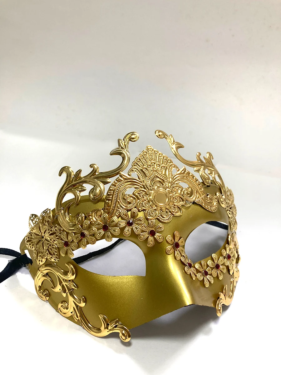 Maschera mezza faccia romana fatta a mano maschera da ballo in filigrana di metallo veneziano con strass God Solar Apollo Man puntelli Cosplay