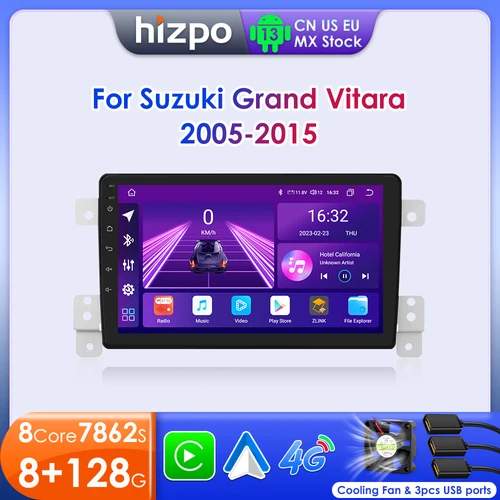 Hizpo 9 ""Android 13 para Suzuki Grand Vitara 3 2005-2015 Radio de coche reproductor de vídeo Multimedia navegación GPS 2 Din Carplay 7862 RDS