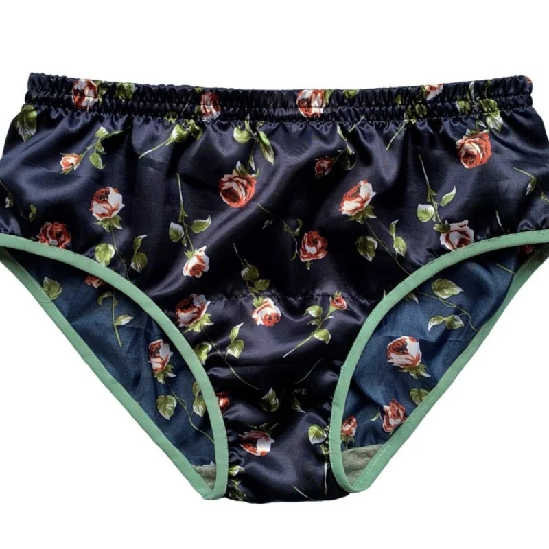 

Sexy Glossy Floral Print Ice Silk Underwears Panties Couple Comfortable Breathable Quick Dry Lingeries Plus Size Sissy Briefs