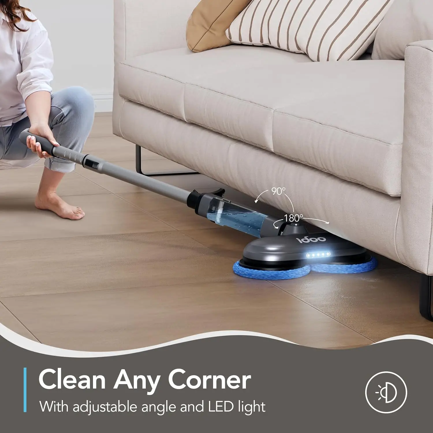 Mop, Dual-Motor Electric Spin Mop with Sprayer and LED Headlight, Cordless Electric Mop for Floor Cleaning, Powerful Floor Clean