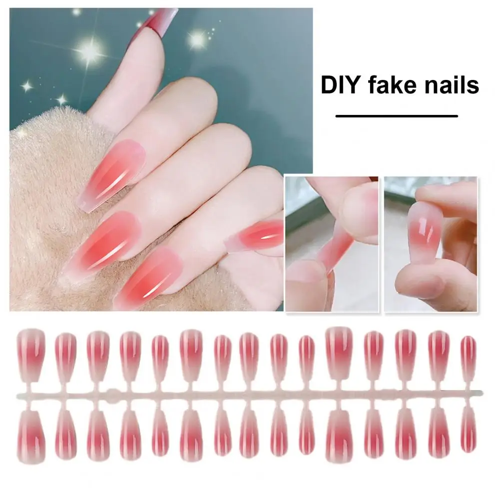 1 Bag Fake Nails Gradient Wearing Nail Blush Handmade Natural Perfect Fitting Trace-less Fake Nails for Natural Curvature