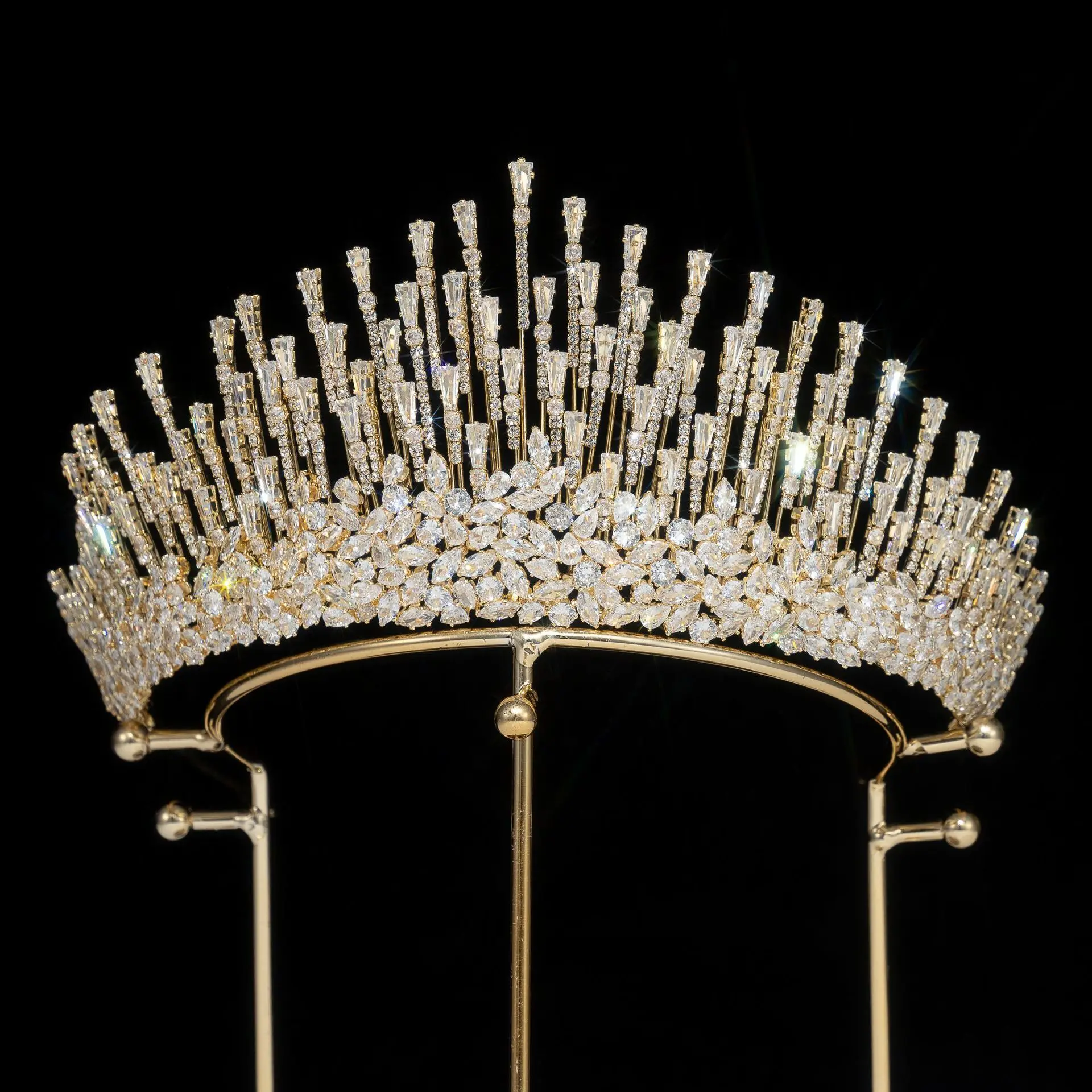 Cubic Zirconia Queen Crown For Wedding Bride Headpiece Gold Princess Bridal Tiara Crown For Pageant Women Diadem Prom Headdress