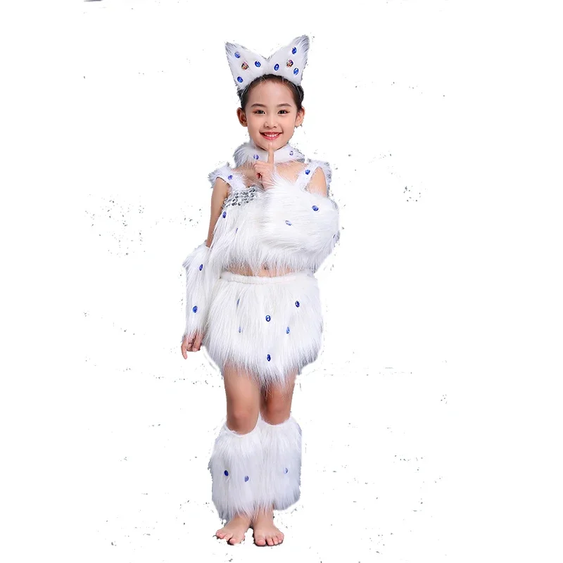 Halloween Carnival Party Fancy Kids Girls Cosplay Costumes, Animal Soft Kitty Cat Clothing Set, Desgaste do Palco, Roupas de Dança