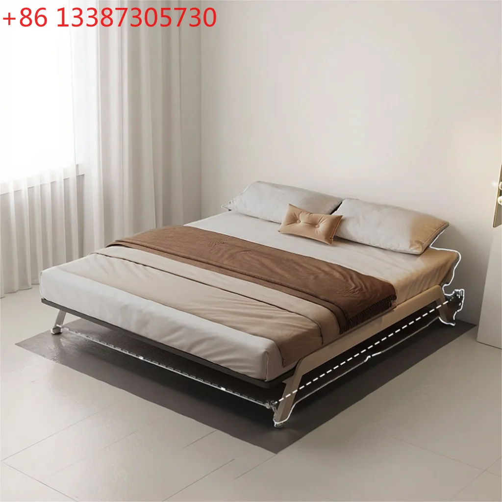 

Итальянская современная простая кровать из углеродистой стали для отелей с простым изголовьем из воловьей кожи