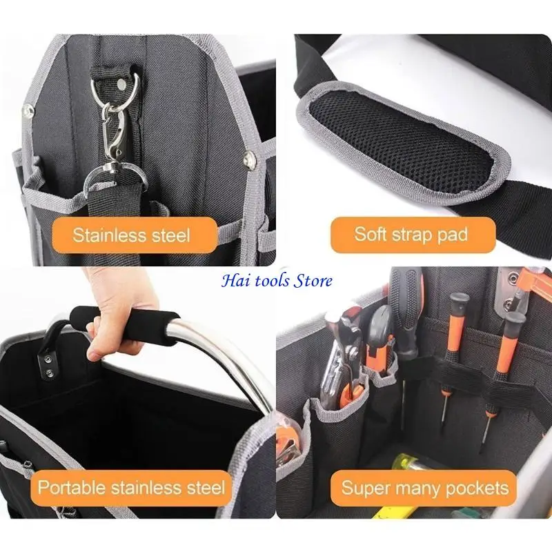 

X37E Heavy Duty Tool Bag Wide Opening Mouth Tool Box Case with Shoulder Strap Portable Electrician Tool