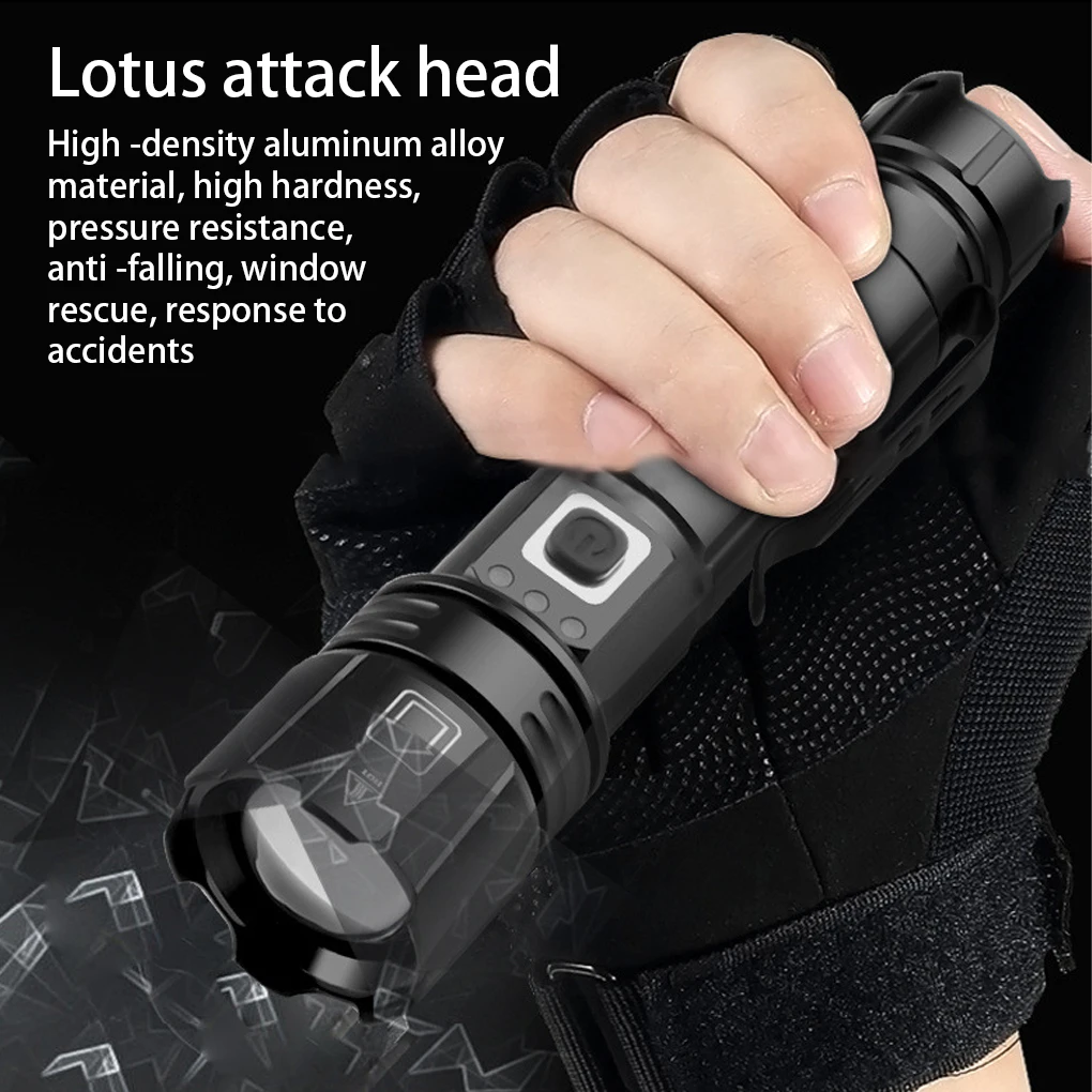 Linterna LED impermeable para acampar, senderismo, caza, tipo antorcha recargable