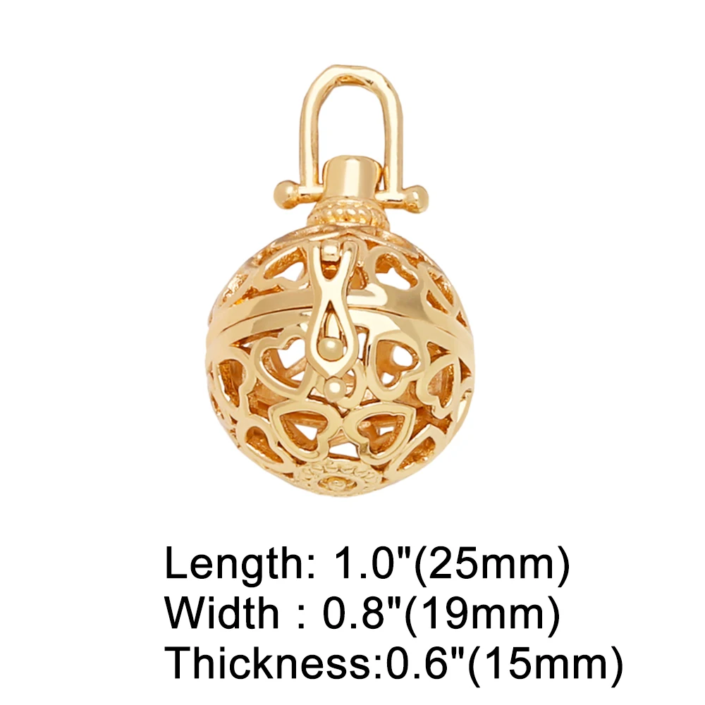 OCESRIO Retro Hollow Heart Harmony Ball Necklace Pendant for Pregnancy Women Copper Gold Plated Wishing Ball Jewelry pdtb407