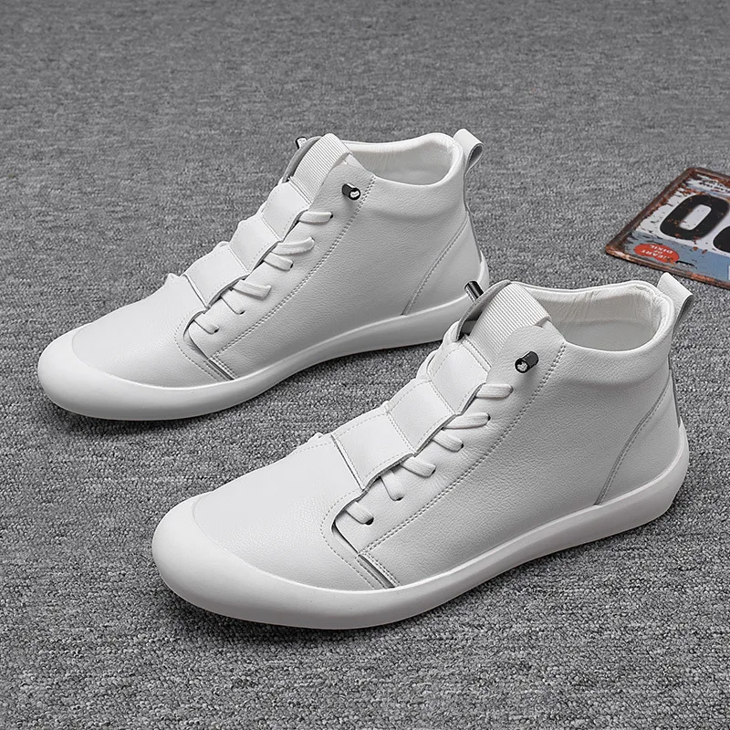 Leather Shoes Men High top Sneakers Fashion Men White Shoes Cool Street Young Man Footwear Male Sneakers 896