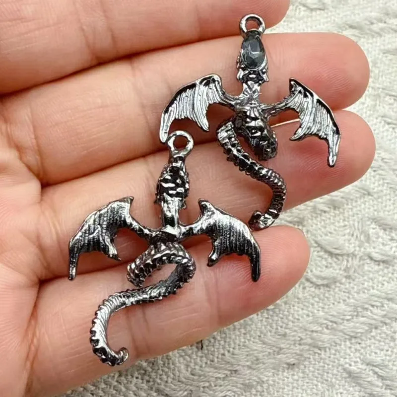 10pcs Fashion Bling Iced Out Crystal Dragon Animal Charms for Making DIY Pendants Necklace Earrings Bracelet Jewelry Accessories