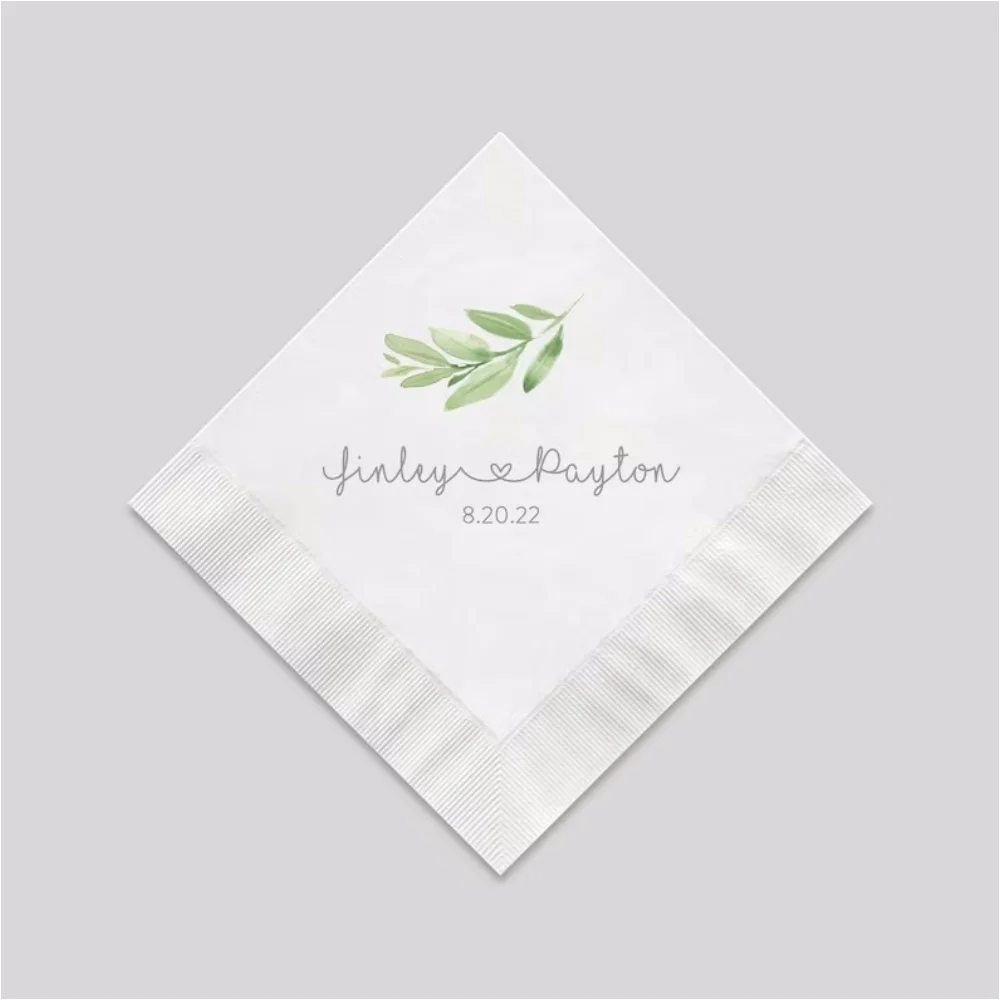 

Personalized Greenery Wedding Cocktail Napkins, Beverage Napkins For Your Party, Luncheon Napkins also Available ,50PCS Start