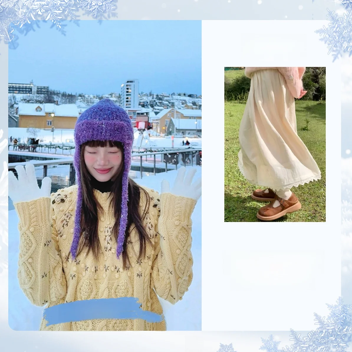 Babyblue Fuimi Mountain Diary Pudding Snowflake Sweater Set Women's Vintage Sle Long Sve Regular Fit Floral Print Cott...