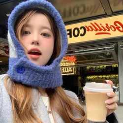 Kpop-bufanda de punto para mujer y niña, gorro de pasamontañas de Color Y2K, máscara de cara completa para esquí al aire libre, gorros cálidos con capucha de ganchillo, moda de invierno