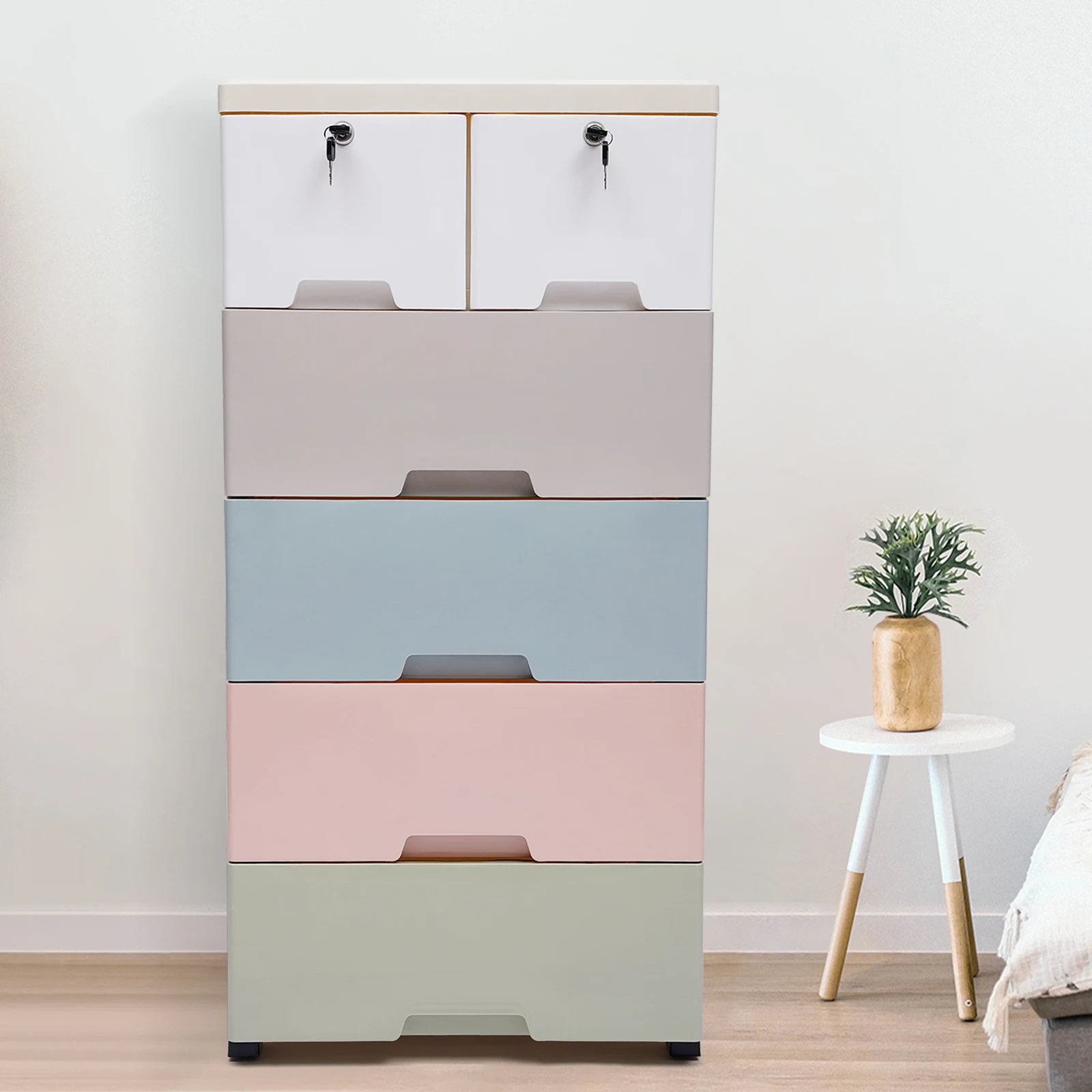 Armoire de Rangement Verticale Empilable en Plastique, Tour de Rangement des Vêtements, Commode de la Chambre à Coucher, Grande Petite Poitrine