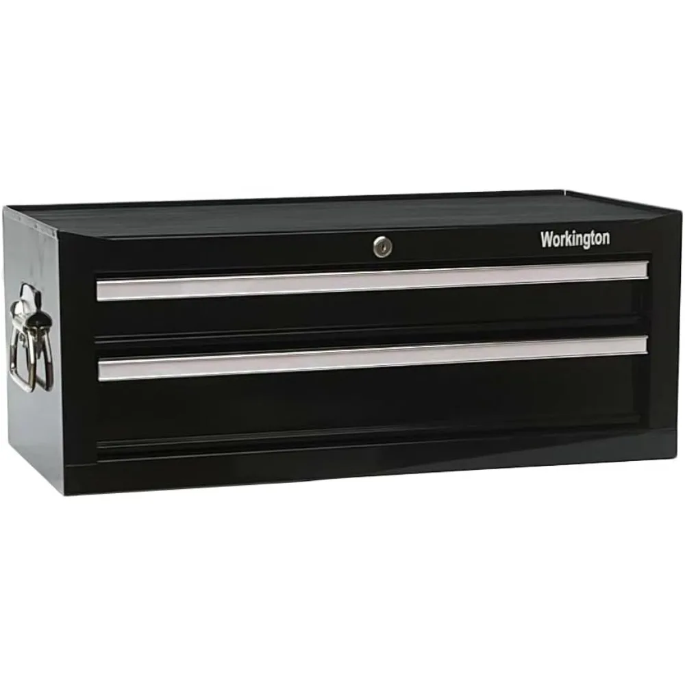 ポータブル2段引き出しメタルツールチェストキャビネット、ボールベアリングスライド付き、26インチ作業台収納