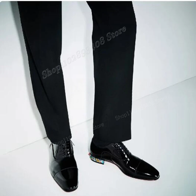 Black Mutilcolor Crystal Men Dress Shoes Pointed Toe Cross Tied Business Flat with Slip on Men Shoes 2023 New Zapatillas Mujer