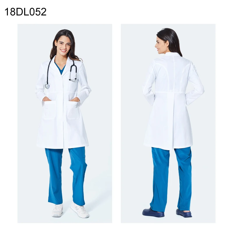 ANNO Long Sleeve Lab Uniforms With Spandex Elastic Work Out Wear Pharmacy Coat Chemistry Male Female White Doctor Gown