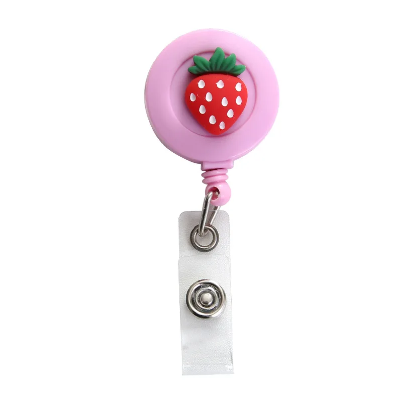 Cartoon Fruits Bear Retractable Pull Badge Reel Key Ring Chain Clips Name Tag Card Badge Holder Reels
