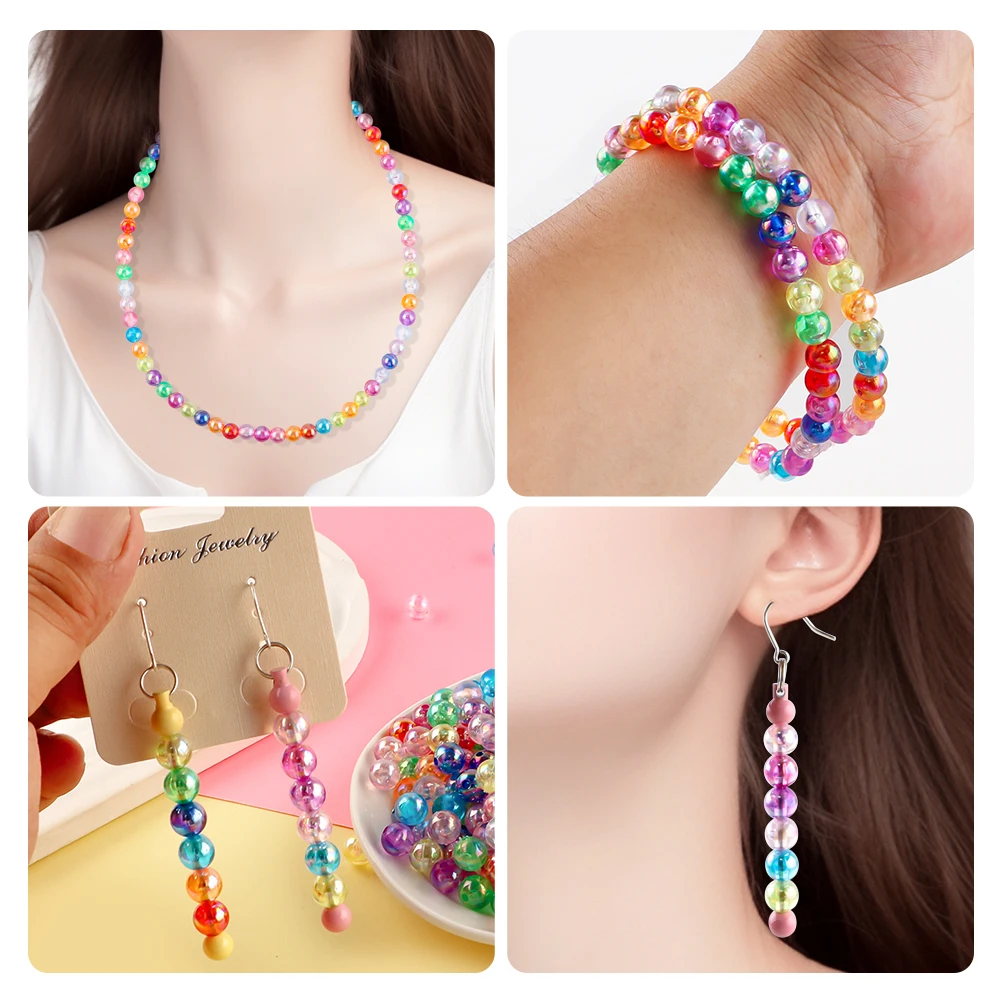 300pcs 8mm Color Mixing Acrylic Pearlescent Pearl Beads For Making Jewelry DIY Bracelet Earrings Necklace Decorative Accessories