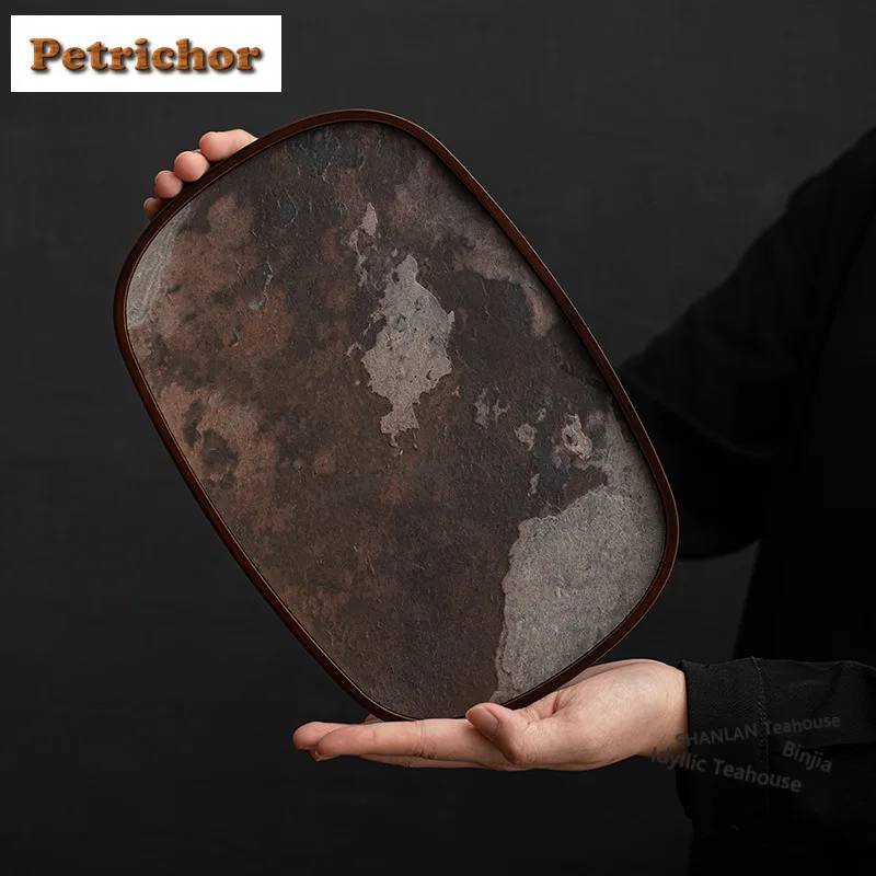 

Bamboo Wood Rock Tea Tray Snack Plate Coffee Storage Board Decorative Tray Dishes For Serving Chinese Tea Set Gift Ornaments