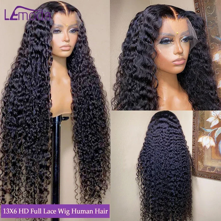 13x6 HD Lace Frontal Wig Deep Wave 250 Density SKINLIKE Real HD Lace Wig Virgin Hair Pre plucked 13x4 Lace Wig Human Hair Lemoda