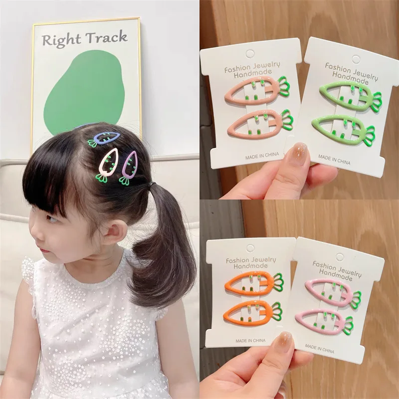 2pcs/Card  Kids Cute Candy Color Drip Oil Carrot BB Clips Headwear Baby's Forehead Banger Clips Girl's Broken Hair Clip