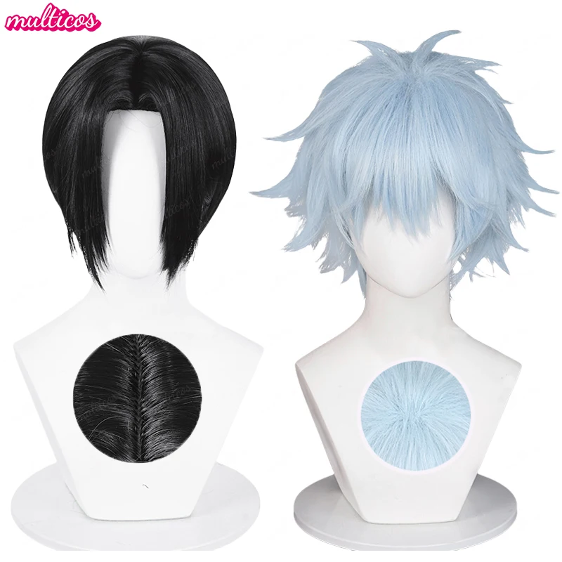 Anime NANA Oosaki Nana Osaki Cosplay Wig Okazaki Shinichi Short Black/Light Blue Heat Resistant Hair Role Play Wigs + Wig Cap