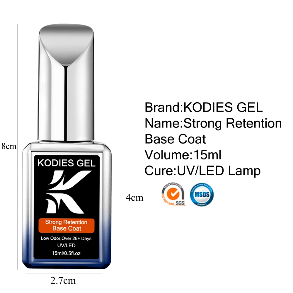 KODIES GEL-Verhéritage à Ongles UV Semi-continu, Couche de Base de Rétrégissant de Bain, Gel Doux à Faible Odeur, Colle ProHealth, Laque de Base de Couverture, 15ml