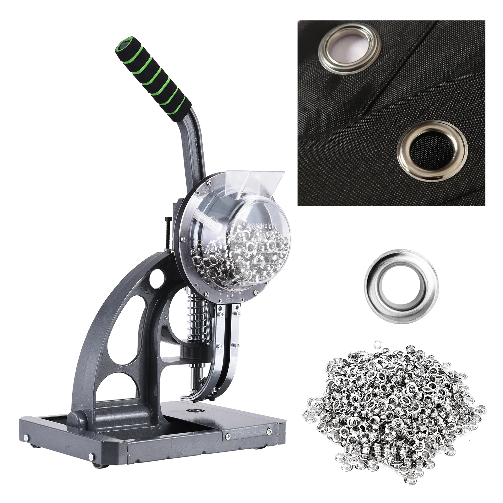 

Heavy Duty Hand Press Grommet Machine, Grommet Punch Tool with 2000 Metal Eyelets – Eyelet Kit for Belts Leather Canopies