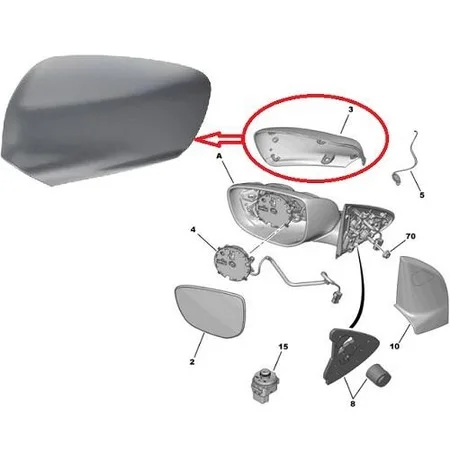 REAR VIEW MIRROR COVER RIGHT (ASTARLI) 301-C ELYSEE 2012- C4 CACTUS 2014 429201560