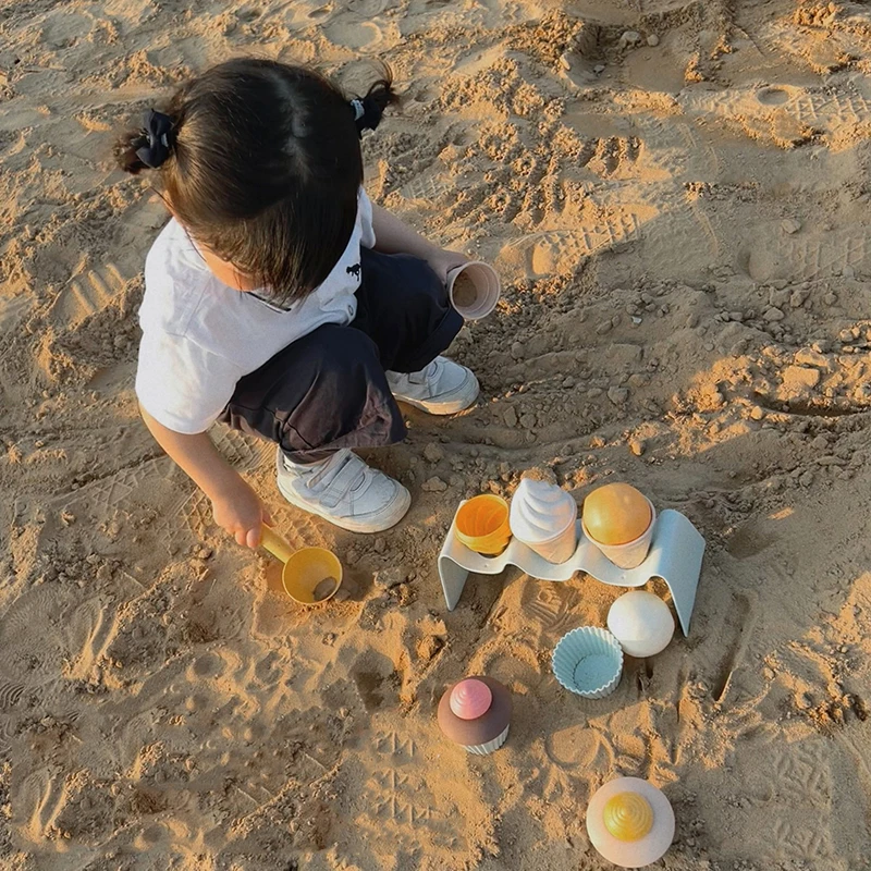 Mainan pantai anak Model es krim Bulldozer kotak pasir Set untuk anak-anak aman plastik jerami gandum musim panas luar ruangan hadiah permainan air pasir