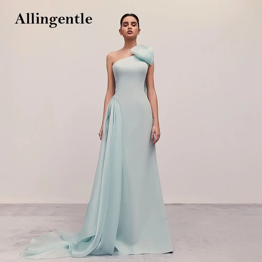 

Elegant One-Shoulder Satin Prom Dress BabyBlue Bow Women's A-Line Evening Gown for Wedding Party Formal Occasions Customized