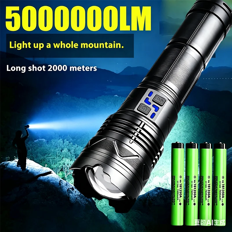 Most Powerful GT60 LED Flashlight Long-range Lighting Long Endurance Powerful Torch Type-C Charging Tactical Camping Lantern