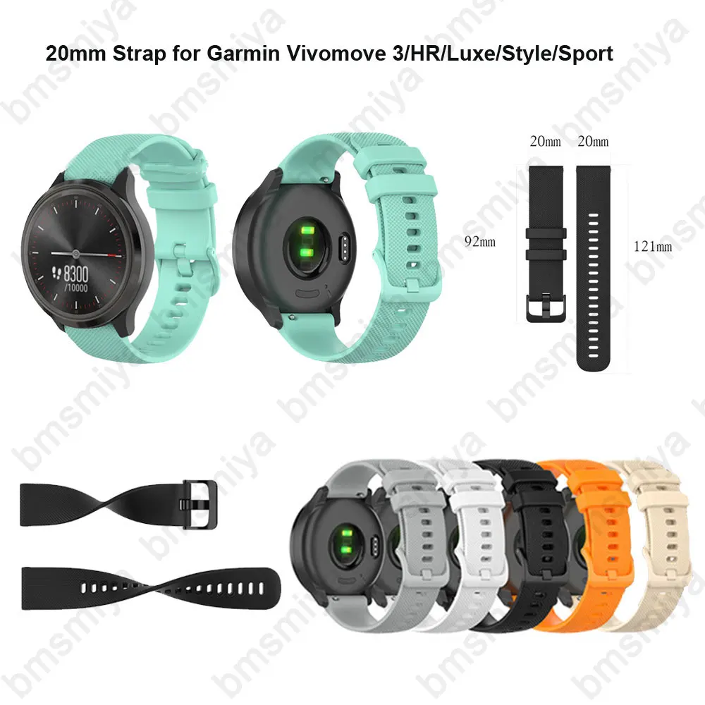 1 قطعة 20 مللي متر الفرقة حزام ل Garmin Vivomove 3 سوار سيليكون حزام الساعات اكسسوارات ل Garmin Vivomove HR/Luxe/Style/حزام رياضي