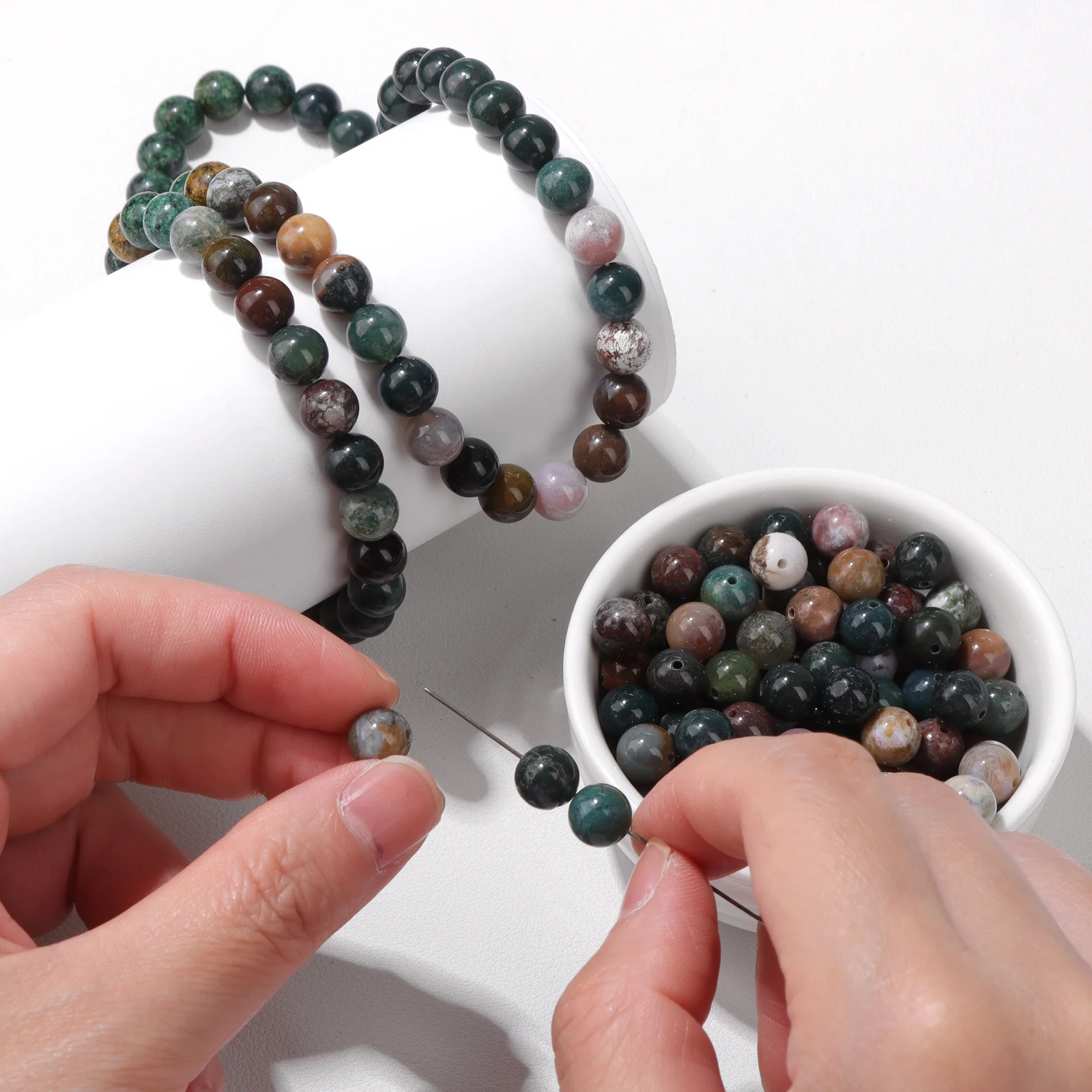 

8mm Natural Stone Beads Indian Agate Stone Round Ball Loose Beads for Jewelry Making Necklace DIY Bracelets Accessory ﻿