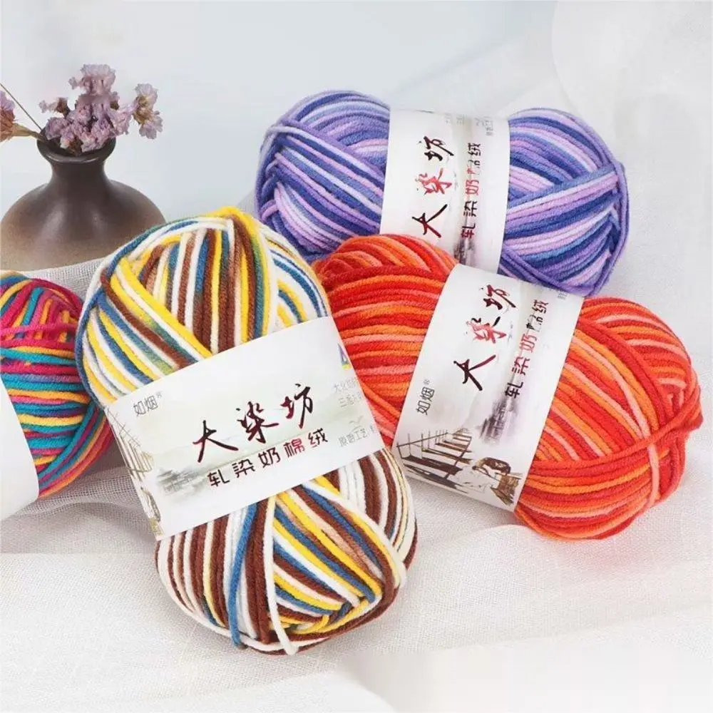 Milk Cotton Segment Dyed Yarn Colorful Hand Knitting Crochet Rainbow Spray Dot Wool Yarn Knitted Baby Sweater Scarf Cake Thread