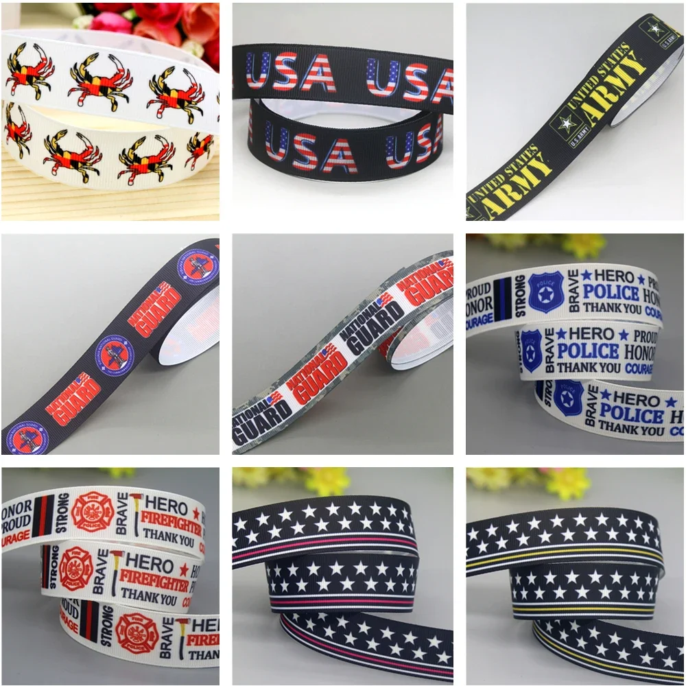 DHK 7/8'' 5yards Fireman Police EMS Printed Grosgrain Ribbon Accessories Material Decoration Collar DIY Sewing Craft C2596