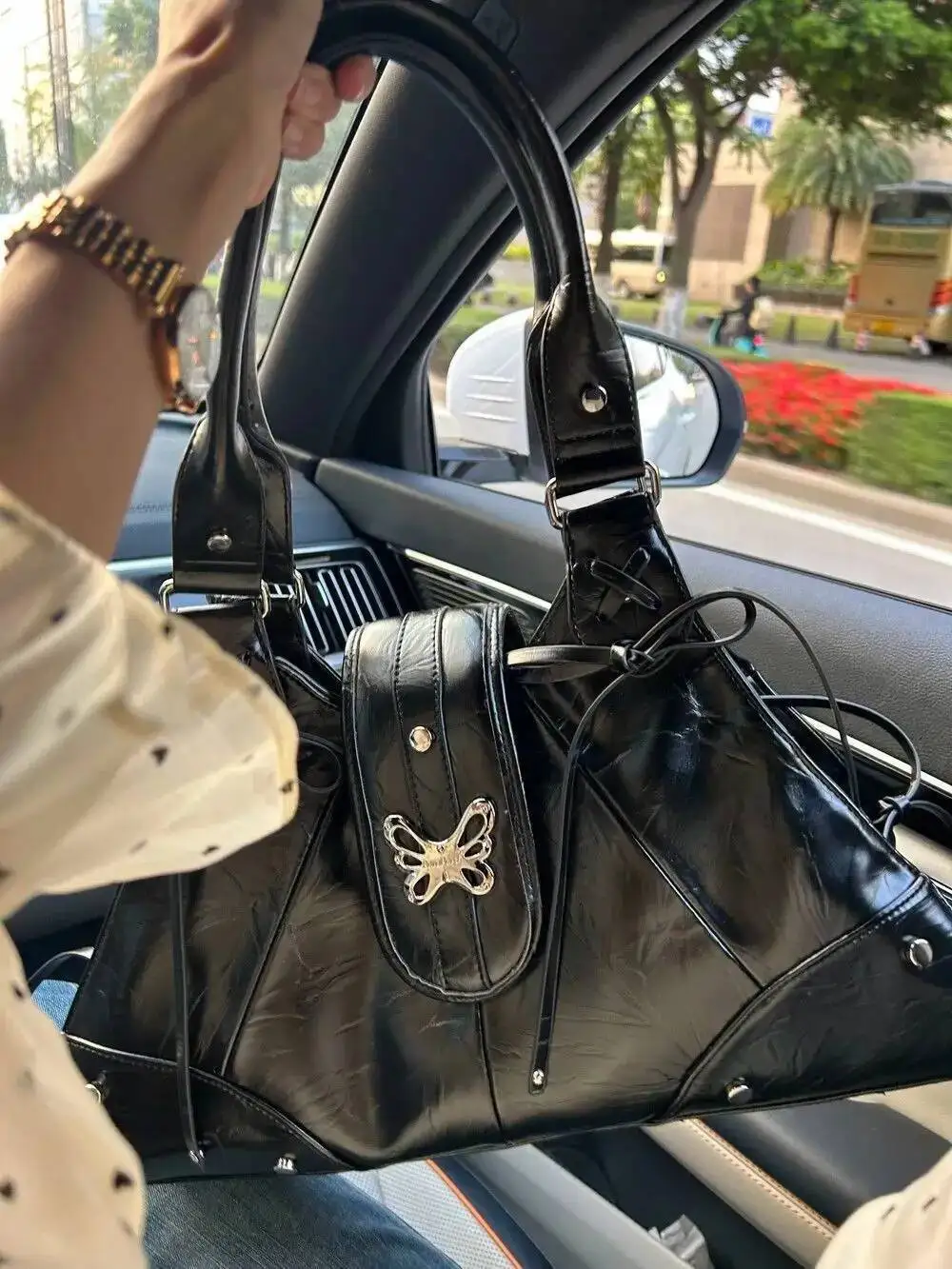 

Bloom Hot Girl Black Y2k Tote Purse Women Butterfly Leather Large Capacity Shoulder Bag Ladies Fairycore Handbag Aesthetic