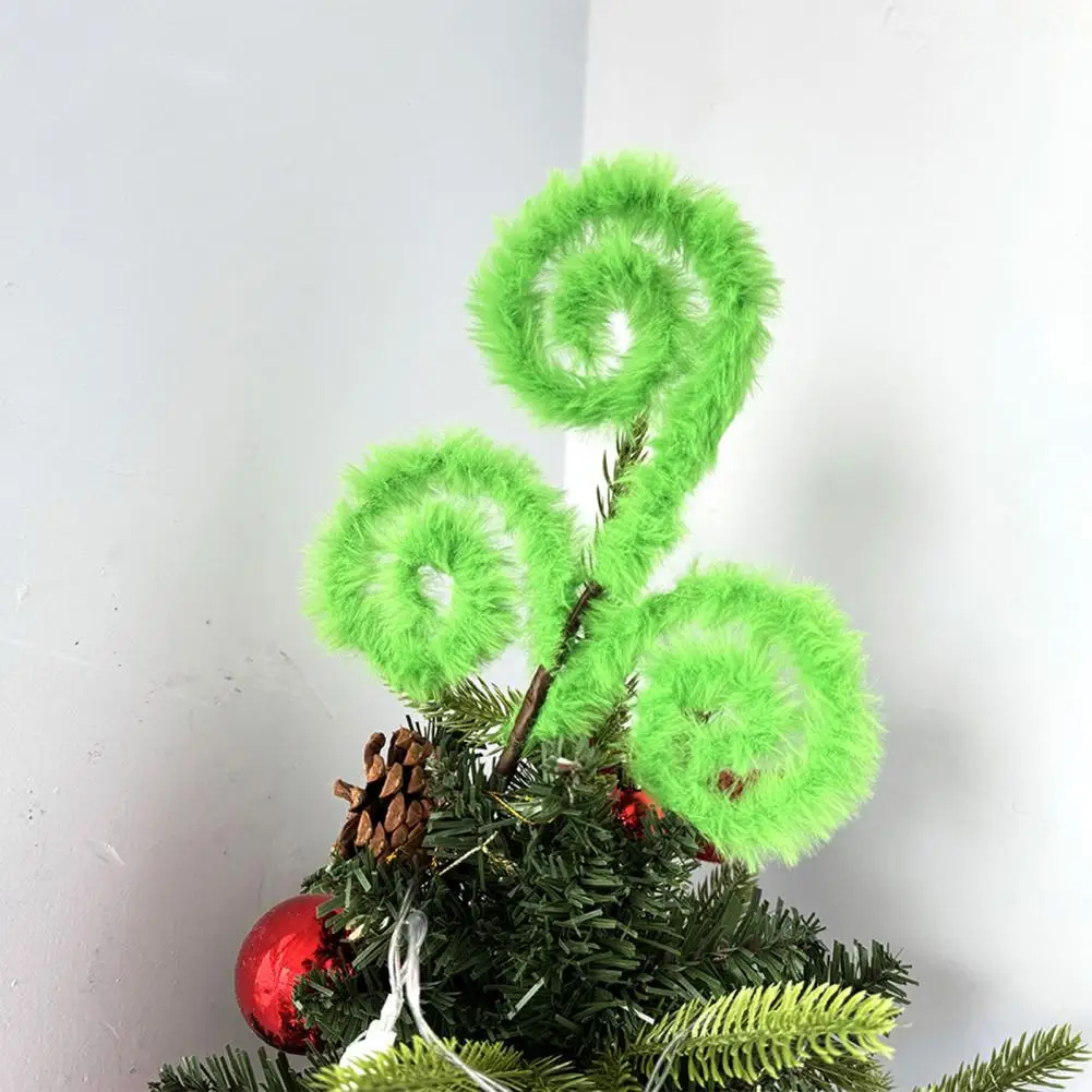 Christmas Tree Ornaments Green Furry Spiral Curly Stem Christmas Tree Topper Picks for Wreaths Floral Arrangements Holiday Decor