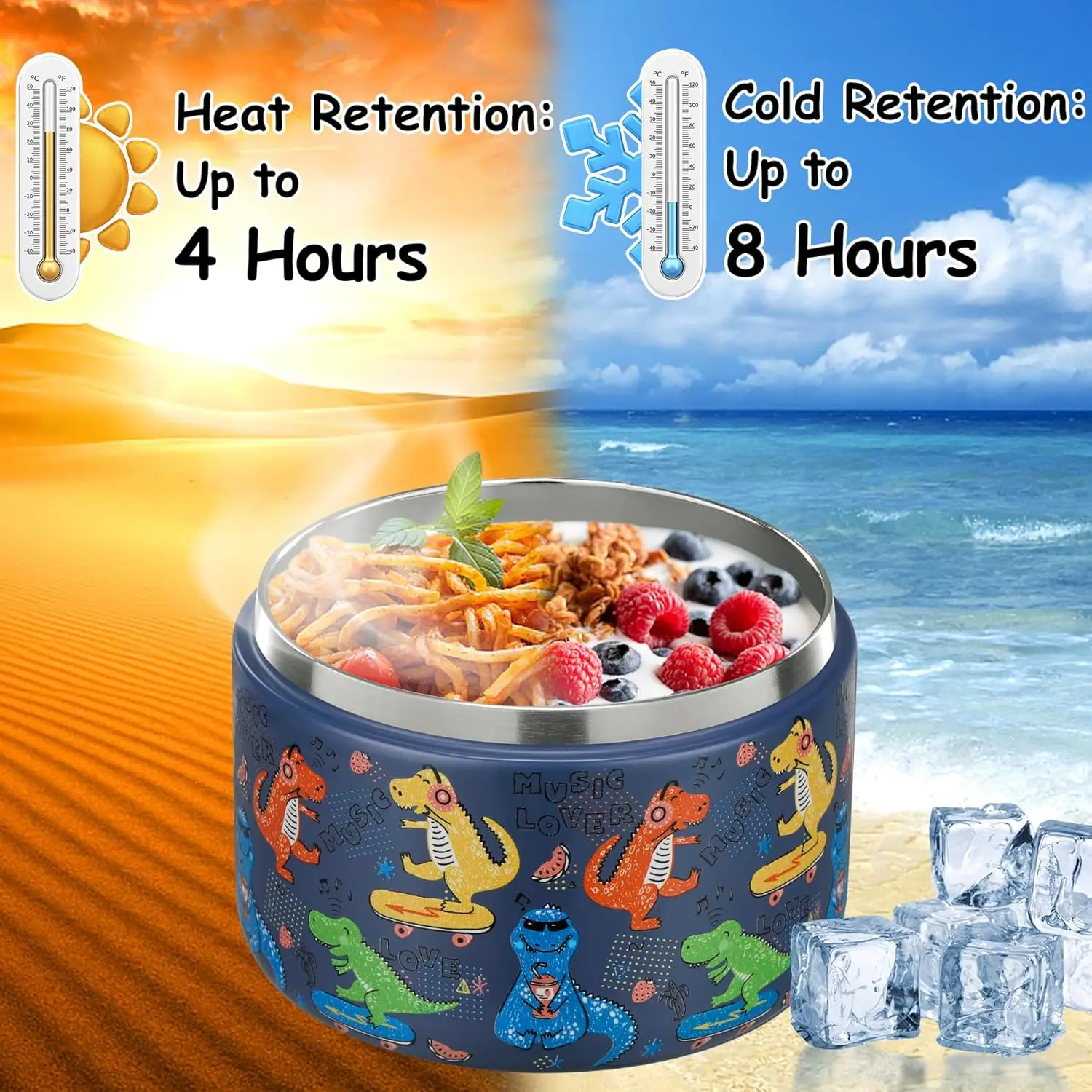 12oz Insulated Vacuum Food Jar with Buckle Lid Wide Mouth Soup Thermo for Hot Food Kids Leakproof Stainless Steel Lunch Containe