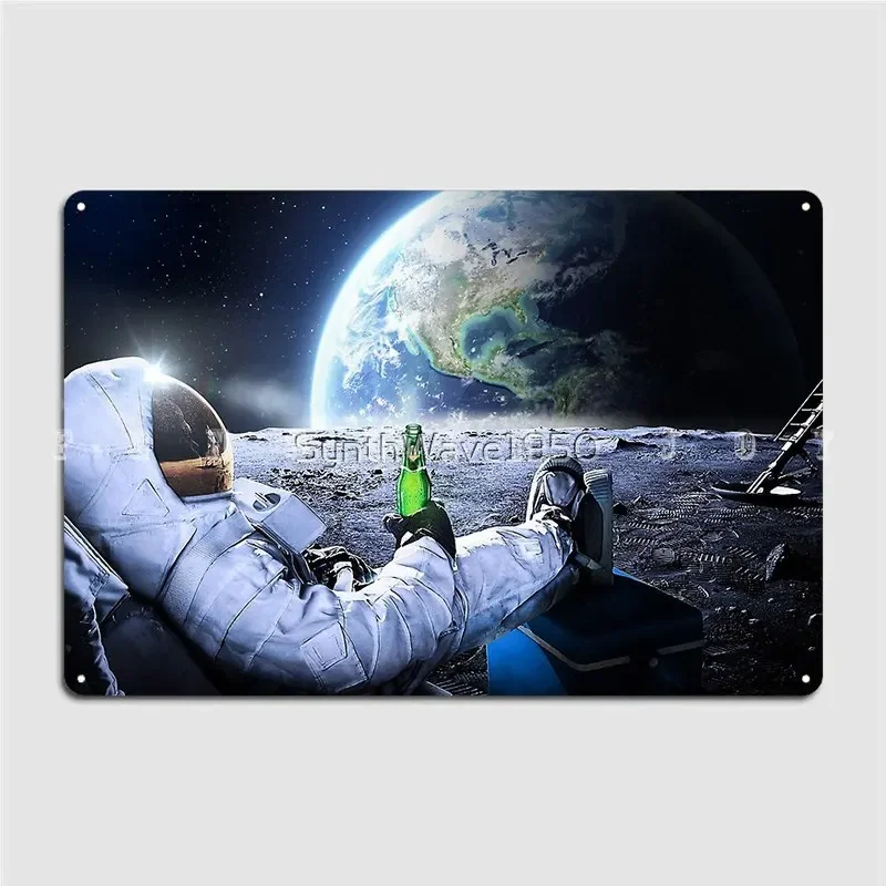 Astronaut On The Moon With Beer  Hq-Quality Bestseller Poster Metal Plaque Wall Decor Club Bar Club Party Tin Sign Poster