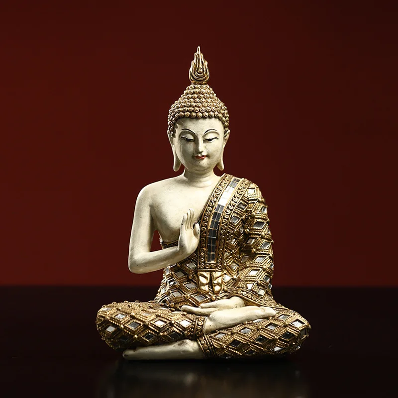 Resin Nordic Creative Buddha Statue Sculpture Overseas Ornament Glass Patch Worship Buddhism Miniature Decoration Home Decor