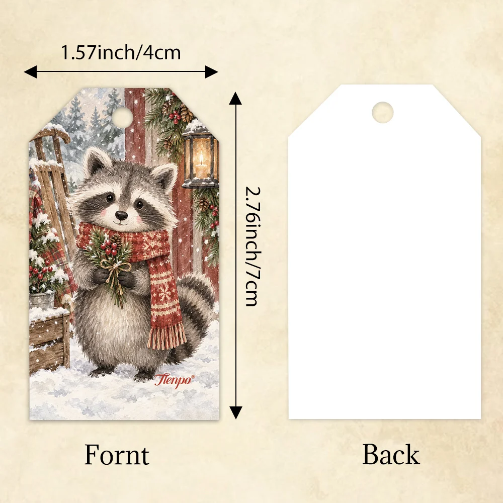 40pcs, Gift Tags, Watercolor Forest Animal Xmas, Hanging Paper Labels for Gift Wrapping, Holiday Party Decor with String