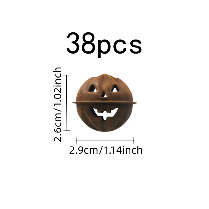 Iron Metal Material Rusty Pumpkin Charms, 38 pcs, Pet Collar Accessory, Clear Bell Sound for Pet Collar Accessory