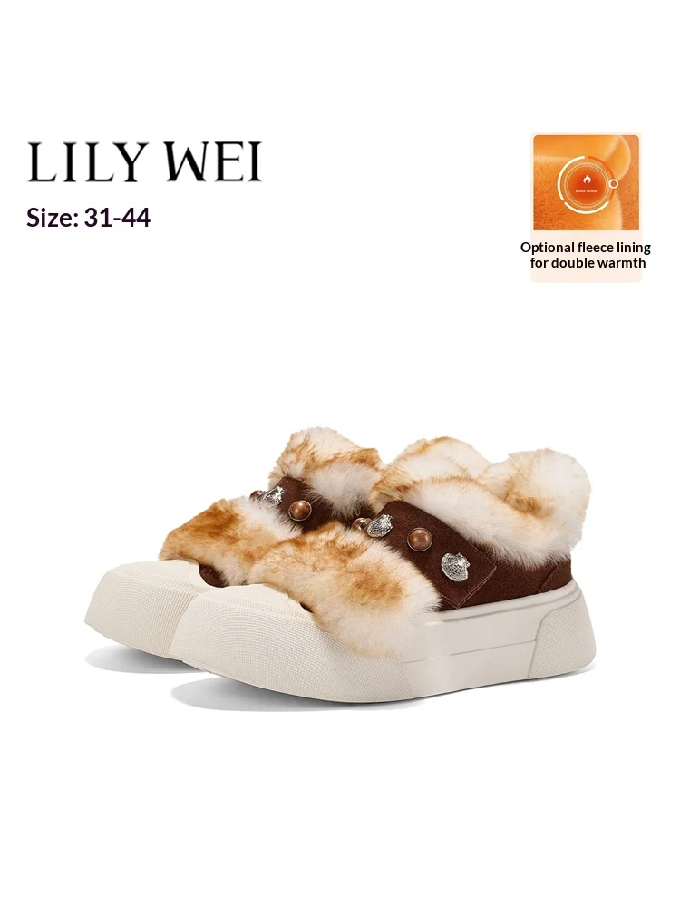 

Autumn and winter new round-toe suede real wool thick-soled casual sneakers daily large size small size flat warm women's boots