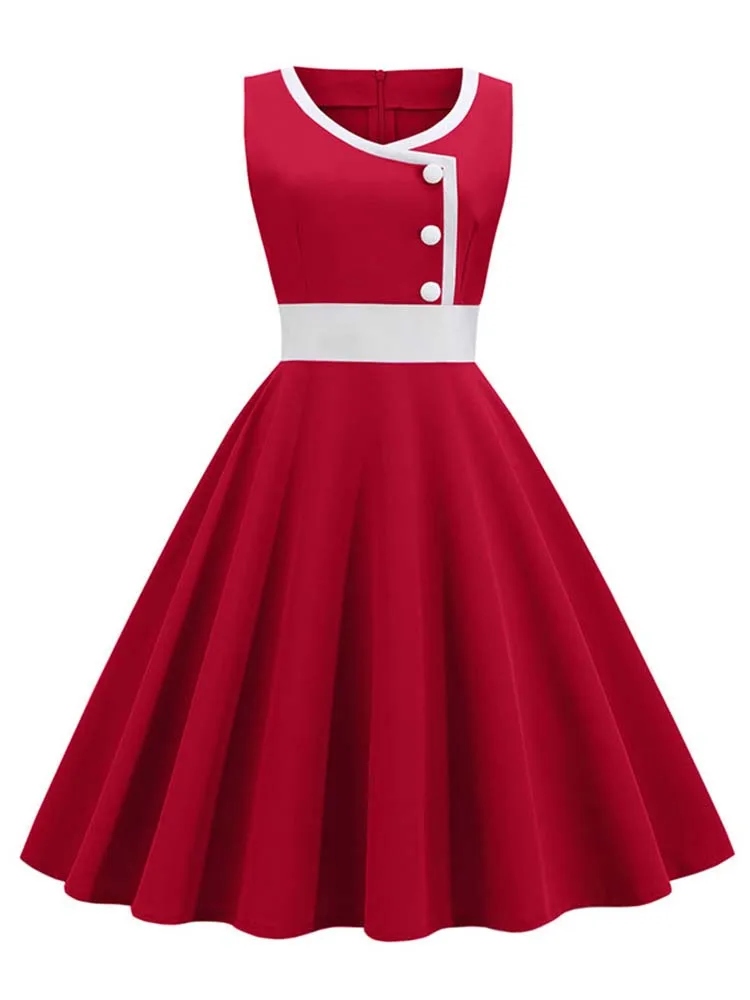 Letnia sukienka damska szata Vintage Retro 50. 60. bez rękawów Rockabilly Party sukienki Vestidos — zdjęcie 6
