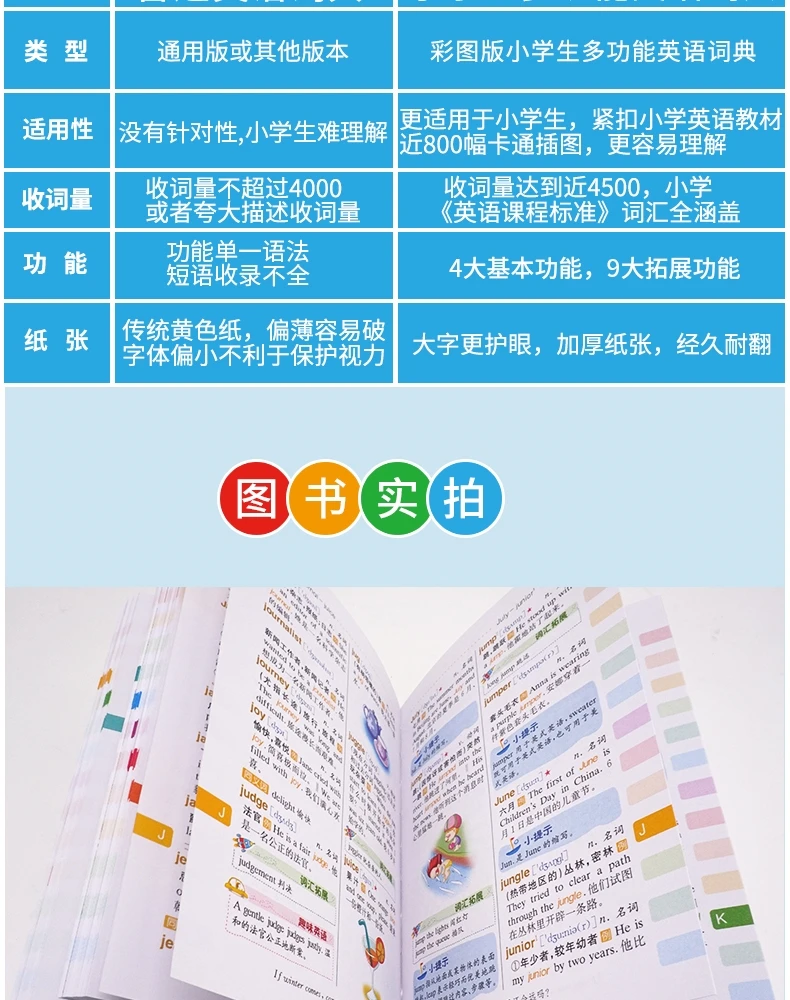 Primary School color picture edition English Chinese reference book full function dictionary English word covers vocabulary book