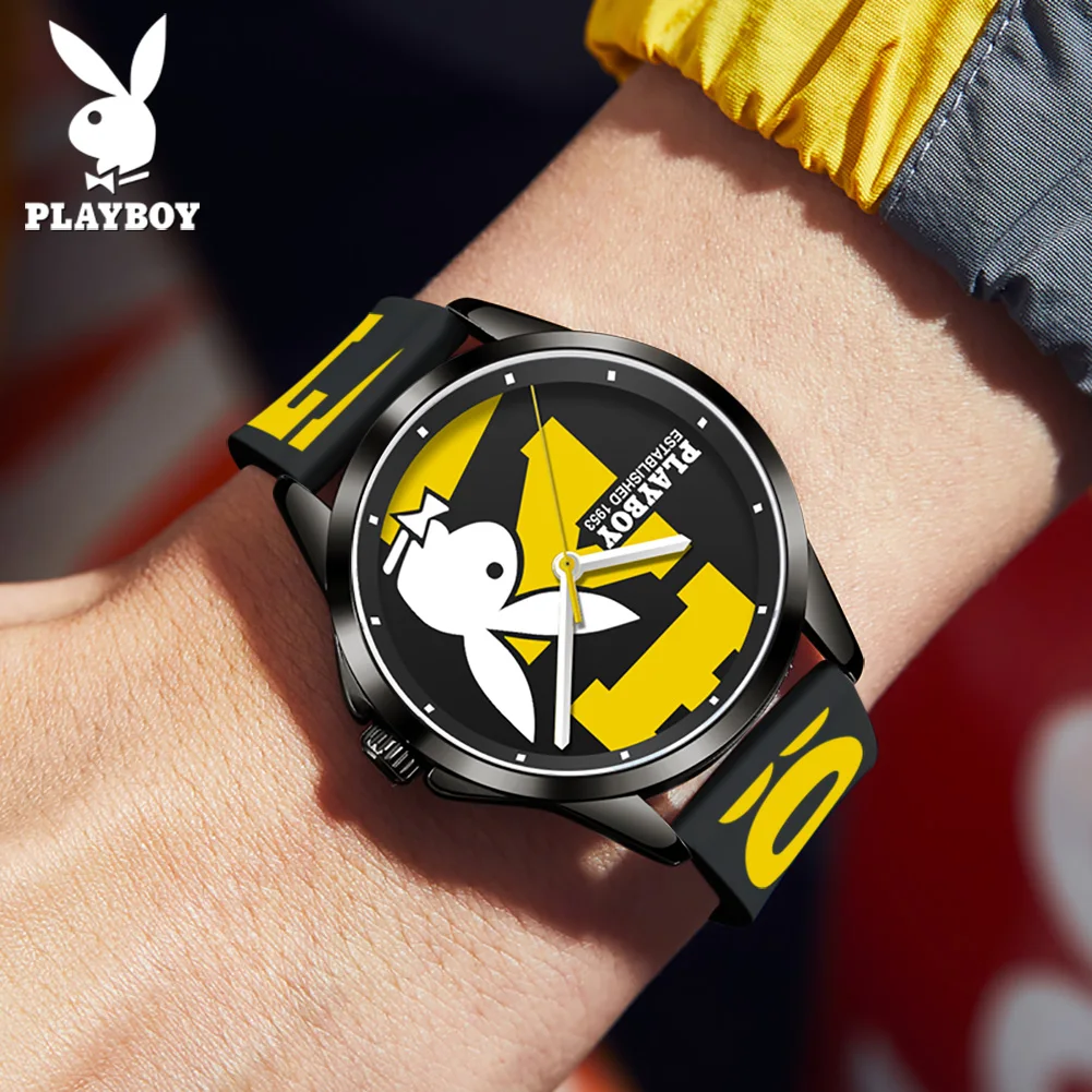 PLAYBOY Casual Men Watch Silicone Strap Original Fashion Sports Watch for Men High Quality Classic Luxury Quartz Wrist Watch Men