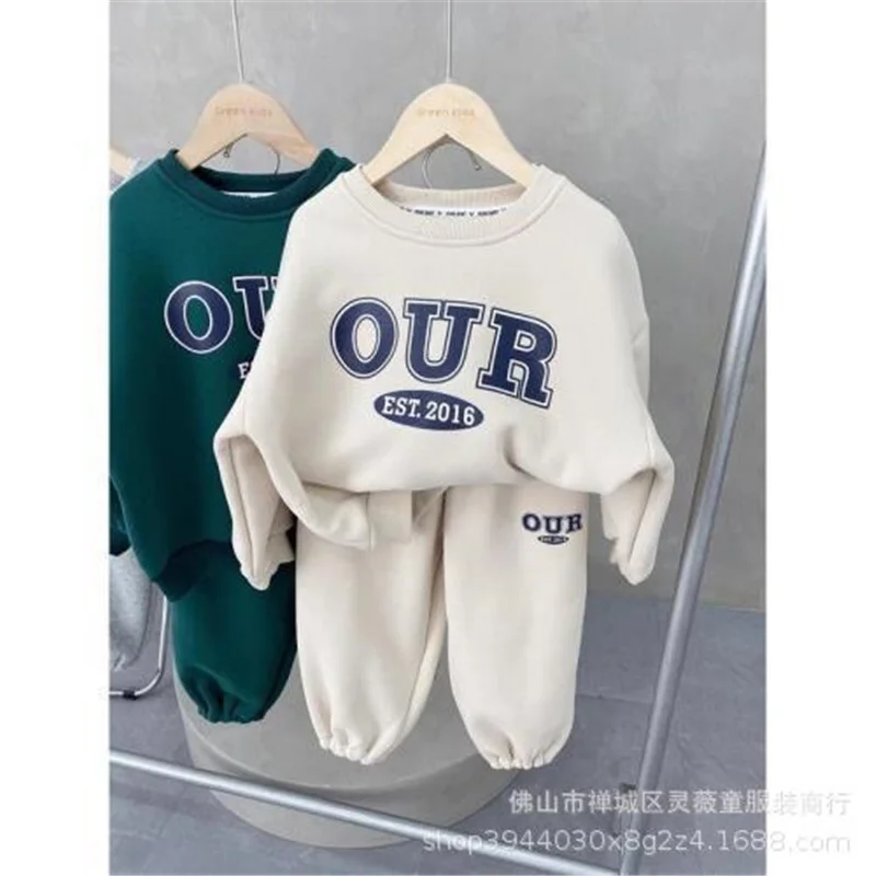 Kinder Fleece-Gefütterte Sets Herbst Jungen Mädchen Dicke Warme Anzüge Baby Sweatshirts+Jogginghosen 2-teilig Winter Kinderkleidung Outfits 2-8 Jahre – Detail 4